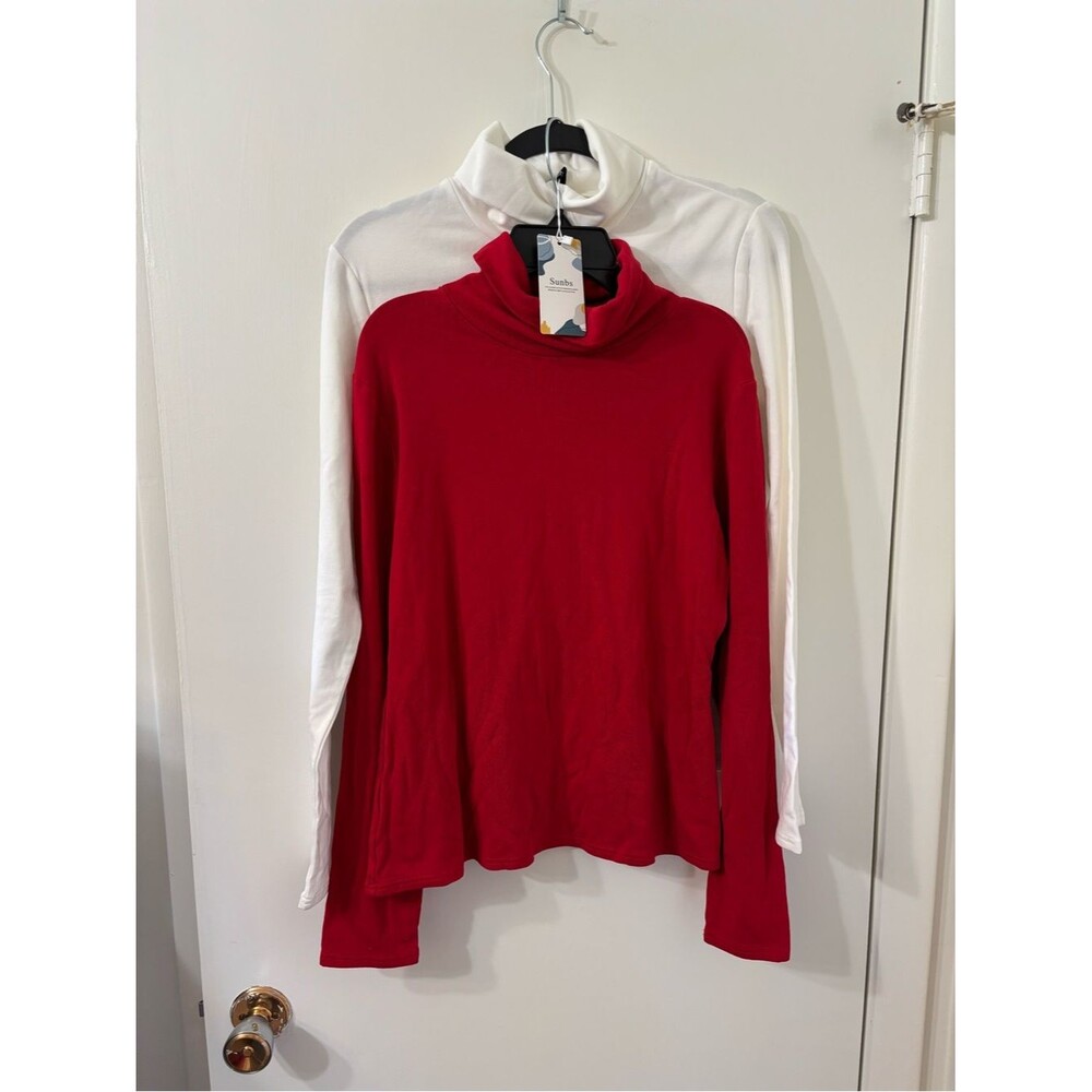 Sunbs NWT Turtleneck Bundle (2) W Large Long Sleeve Stretchy Red & Bright White